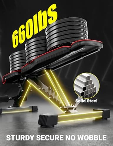 Yoleo Adjustable Weight Bench, 660LB Foldable Workout Bench with Extended Head/Neck Protection/Spine Support for Bench Press, Fast Folding Incline Decline Flat Bench - Image 4