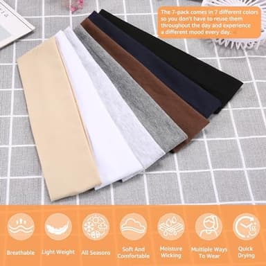 Headbands for Women, Stretchy Non Slip Soft Cotton Cloth Hair Bands for Sports, Workout, Yoga and Running, 7pcs - Image 4