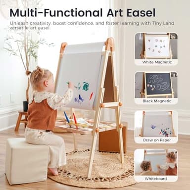 Tiny Land Easel for Kids, Double-Sided Magnetic Easel, Adjustable Wooden Kids Art Easel with Paper Roll, Learning-Toy for 3,4,5,6,7,8 Years Old Boy & Girls - Image 2