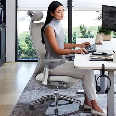 COLAMY Ergonomic Mesh Office Chair, High Back Computer Executive Desk Chair with Adjustable Headrest and 4D Arms, Slide Seat, Tilt Lock-Light Grey - Image 2