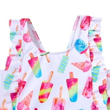 RAISEVERN Baby Girls Swimsuit Ruffles Bathing Suits 3T Cute Cartoon Colorful Ice Cream Beach Sport White Summer One Piece Swimwear Backless Quick-Dry Swimming Bodysuit for 4t Little Girl - Image 3