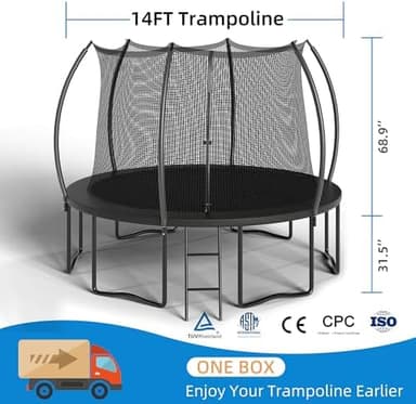 Trampoline 12FT 14FT Enclosure Net Outdoor Jump for Kids and Adults Round ASTM Approved Heavy-Duty Bounce Mat with Enhanced Weight Capacity - Image 4
