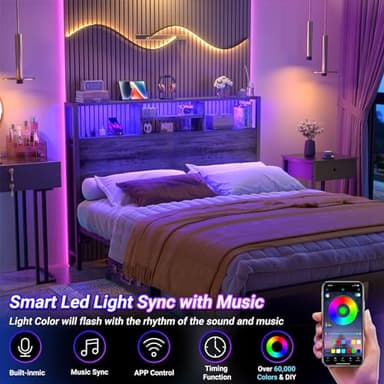 Aheaplus Headboard for Full Size Bed with Storage, Headboards with Outlets, USB Ports and LED Light, Full Size Head Board Only, Height Adjustable, Reversible, Sturdy and Stable Headboard, Black Oak - Image 5