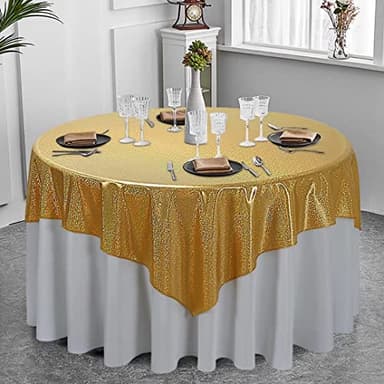 Fitable Gold Sequin Tablecloth for Parties 54x54 Inch - Sparkle Glitter Table Cloth Laser Square Overlay for Wedding Baby Shower Ceremony Birthday Holiday Banquet Decoration - Image 7
