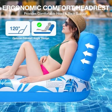 [2025 New Upgraded] Inflatable Pool Float Adult, Pool Lounger Float Raft Floating Chair Water Floaties with Headrest & Cup Holder, Adult Heavy Duty Pool Floaties for Swimming Pool, Lake, Beach Party - Image 2