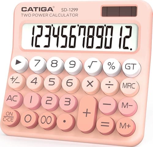 CATIGA Mechanical Switch Calculator with Solar and Battery Dual Power, 12-Digit Large LCD Display, Aesthetic and Cute Desktop Calculator with Big Button, for Home, School and Office Use, SD-1299 - Image 1