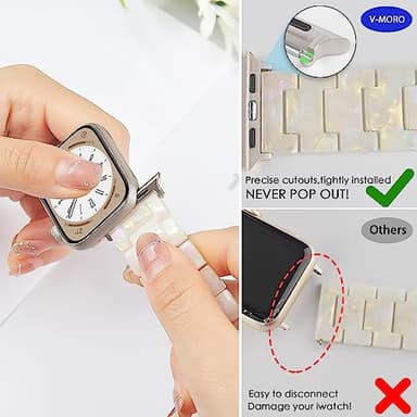V-MORO Resin Bands Compatible with Apple Watch Series 8/7/9/10/11 Starlight Buckle Fashion Lightweight Cute Watch Strap for iwatch Series SE/6/5/4/3/2/1(Aurora White,42mm/41mm/40mm/38mm) - Image 6