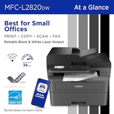 Brother MFC-L2820DW Wireless Compact Monochrome All-in-One Laser Printer with Copy, Scan and Fax, Duplex, Black & White | Includes Refresh Subscription Trial(1),(Renewed Premium) - Image 2