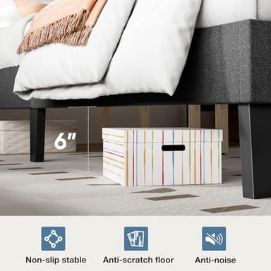 DUMOS Queen Bed Frame with Headboard, Wood Queen Platform Bed No Box Spring Needed, Fabric Upholstered Bed Frame with Adjustable Headboard, 800LBS Support,Noise Free, Dark Grey - Image 5