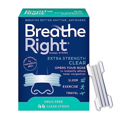 Breathe Right Nasal Strips | Extra Strength | Clear | For Sensitive Skin I Drug-Free Snoring Solution & Nasal Congestion Relief Caused by Colds & Allergies | 44 Count (Packaging May Vary) - Image 1