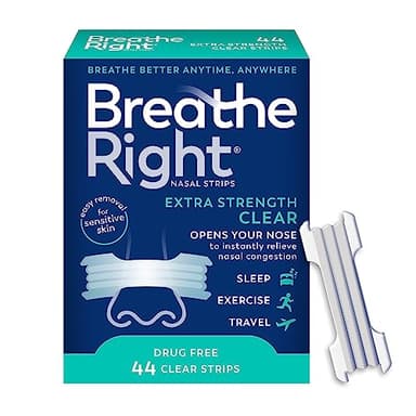 Breathe Right Nasal Strips | Extra Strength | Clear | For Sensitive Skin I Drug-Free Snoring Solution & Nasal Congestion Relief Caused by Colds & Allergies | 44 Count (Packaging May Vary) - Image 1