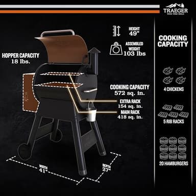 Traeger Grills Pro 22 Wood Pellet Grill & Smoker, Electric Pellet Smoker Grill Combo, 6-in-1 BBQ Versatility, 572 sq. in. Grilling Capacity, Meat Probe, 450 Degree Max Temperature, 18LB Hopper, Bronze - Image 2