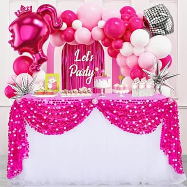 LuoluoHouse Sequin Tablecloth Rectangle Table: 50x106 Inch Payette Fabric Hot Pink Table Cloth for Birthday Parties Birthday Valentine's Day Decorations - Image 6