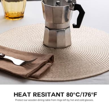 Baroyal Round Placemats Set of 12 Plastic Woven Placemats Washable Wipeable Table Mats for Dining Table Heat Resistant Non-Slip Circle Place Mats (Beige) - Image 5