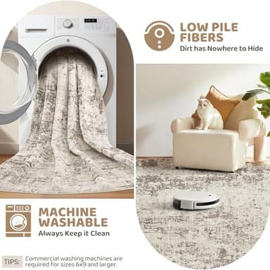 UERMEI 10x14 Area Rug Living Room Rugs - Washable Neutral Modern Abstract Soft Thin Large Rug Indoor Floor No Slip Rug Carpet for Bedroom Under Dining Table Home Office Decor - Dark Brown - Image 5