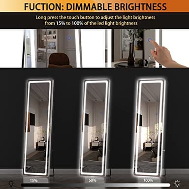 Hasipu Full Length Mirror with Lights, 56" x 16" LED Floor Mirror, Full Body Dressing Standing, Hanging Mounted Mirror for Living Room Bedroom Cloakroom, Round White - Image 3