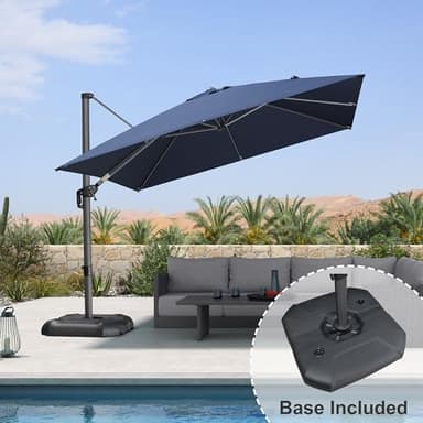 PURPLE LEAF Patio Umbrella with Base 10 Feet Outdoor Cantilever Square Umbrella Aluminum Offset Umbrella with 360-degree Rotation for Garden Deck Pool Patio, Navy Blue - Image 2