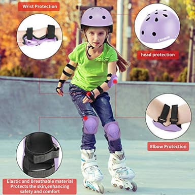 CELOID Kids Helmet Pad Set,Adjustable Kids Skateboard Bike Helmet Knee & Elbow Pads Wrist Guards 5-8 Years Kid Protective Gear Set for Girls Boys Bicycle Bike Roller Skating Scooter Rollerblade Sport - Image 6