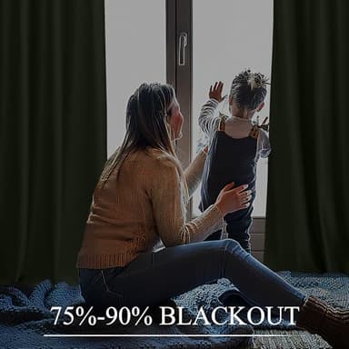 RYB HOME Green Curtains Velvet 96 inches 2 Panels Set, Back Tab & Rod Pocket Leaf Pattern Blackout Room Darking Curtains & Drapes for Nusery Bedroom Office Christmas Festival, Hunter Green - Image 8