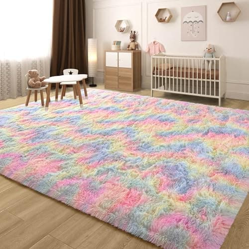 ULTSOFE Rainbow Fluffy Rug for Girls Bedroom Soft Carpet, 4x6 Unicorn Rainbow Rug Cute Shag Area Rugs for Dorm Classroom Living Room Baby Toddler Kids Girls Room Nursery, Colorful Kawaii Home Decor - Image 1