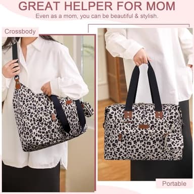 Pritent Diaper Bag Tote - Diaper Baby Bags with Pacifier Case, Shoulder Straps, Stroller Clips, Waterproof Large Mommy Maternity Travel Baby Bag for Mom and Dad, Leopard, Medium - Image 6