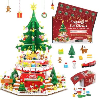 Advent Calendar 2025 Christmas Tree Paradise Building Toy Set with LED Light, 24 Boxes Surprise Christmas Countdown Calendar Building Blocks Display, Creative Gifts for Adults Teens Girls Ages 6+ - Image 1
