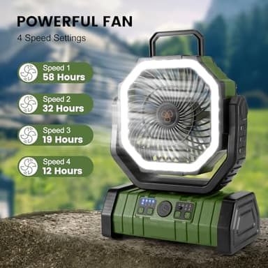 Odoland 30000mAh Camping Fan with LED Lantern, Rechargeable Battery Operated Oscillating with Remote Hook, Portable Tent Fan with Timer, 4 Speeds for Outdoor RV Jobsite Power Outage, Green - Image 4