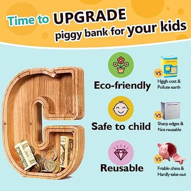 SummiDate Wooden Letter Piggy Bank| Piggy Bank for Boys Girls Toddler| Alphabet C Money Bank| Coin Bank Birthday Gift for Kids|Birthday Gift for Kids (C) - Image 6