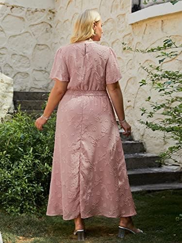 Simplee Women's Boho Floral Maxi Dress Flowy Casual V Neck Short Sleeve Wedding Guest Holiday Beach Long Dress - Image 4