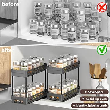 2 Pack Pull Out Spice Rack Organizer for Cabinet, Slide Out Spice Racks Organizer, Spice Cabinet Organizers, Cabinet Size Need:12'' Highx11'' Deepx5'' Wide,Hold 10 Spice Jar Each Tier-2Tier, Black - Image 6