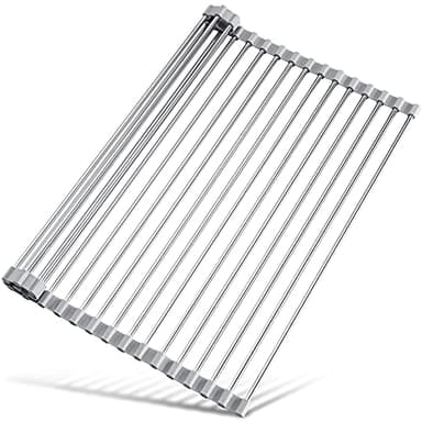 Tomorotec 17.7" x 15.5" Roll Up Dish Drying Rack Over Sink Drying Rack Sink Cover Kitchen Sink Accessories Gadget Multipurpose Organizer Foldable Stainless Steel Drainer (Grey) - Image 1