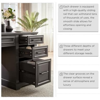 JXQTLINGMU 58 Inch Large Computer Desk with Drawers, Embossed Texture Home Office Desk, Workspace for Work Study Writing, Black - Image 5