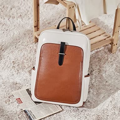 BOSTANTEN Leather Laptop Backpack for Women,15.6 inch Computer Backpack Purse College Daypack Work Travel Bag Beige-brown - Image 7