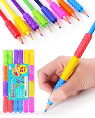 Sensory Fidget Toys Kids Adults: 24 Pack Textured Silicone Pencil Grips for Autism Kids Calming - ADHD Tools for Anxiety Relief Items - Quite Fidget Toy Gifts Christmas Stocking Stuffers for Kids - Image 1