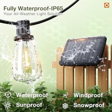addlon 54(48+6) FT Solar String Lights Waterproof,Patio Lights Solar Powered with Remote & USB Port 15+1 LED Shatterproof Bulbs 3 Light Modes, Dimmable Solar Light for Camping Backyard Garden - Image 2