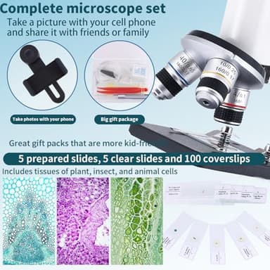 OOZSTAR Microscope 40X-2500X Magnification with 4.3-inch Display, Wide-Angle 10X and 25X eyepieces, and Built-in 5-megapixel Camera for School Labs, Animal Husbandry (White) - Image 5