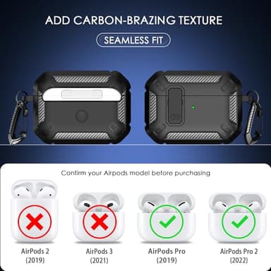 RFUNGUANGO for AirPods Pro Case Cover with Cleaner Kit, Military Hard Shell Protective Armor with Lock for AirPod Pro Charging Case, Front LED Visible,Black - Image 6