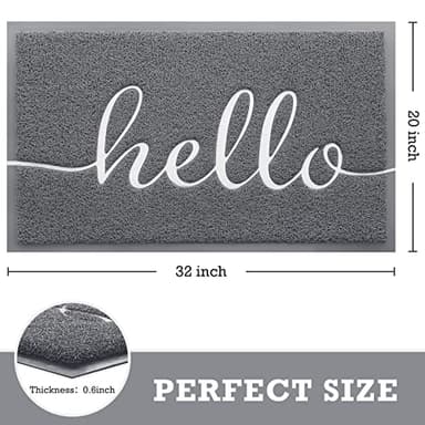 CozyBounty Door Mat Hello Mats Outdoor Indoor Non-Slip Doormat for Entryway Low-Profile Floor Mat for Yard, Garage, High Traffic Areas (32"x20", Grey) - Image 3