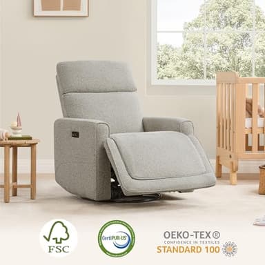 CHITA Electronic Power Recliner Chair Swivel Glider, FSC Certified Modern Nursery Rocking Chair with USB and Type-C Ports, Light Grey - Image 5