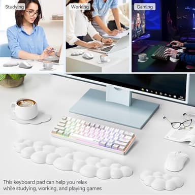 TECKNET Cloud Keyboard Wrist Rest Set, Cloud Wrist Rest with Non-Slip Base, PU Leather Wrist Pad for Keyboard with Ergonomic Memory Foam for Computer Laptop Office Gaming and Pain Relief, White - Image 7