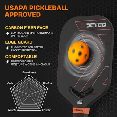 DGYGQ Pickleball Paddles, Carbon Fiber Pickleball Paddle with a 13mm Polypropylene Honeycomb Core, Increased Power for Ultimate Spin & Consistency - Image 4