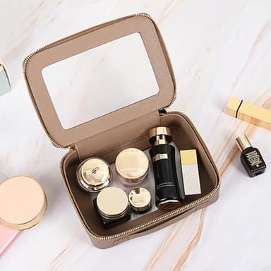 Aveniee Clear Makeup Bag Organizer, Travel Toiletry Bag Cosmetic Case for Women, Portable Make Up Skincare Pouch Car Organizer Bag with Zippers for Essentials,Taupe - Image 5