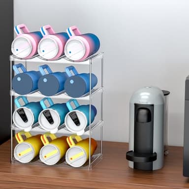 Stackable Water Bottle Organizer for Cabinet,4 Pack Water Bottle Holder for Stanley Yeti 40 oz Bottle Shelf,Clear Tumbler Storage Organizer,Wine Rack,Cup Organizer for Kitchen Cabinets Counter Pantry - Image 6
