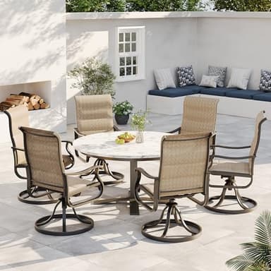 VONZOY Patio Swivel Chairs Set of 2, Outdoor Dining Chairs with High Back, All-Weather Swivel Rocker Chair for Lawn, Porch or Garden (Padded Brown) - Image 2