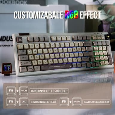 EPOMAKER RT100 Retro Gaming Keyboard with Display Screen, BT5.0/2.4G/USB-C, 97 Keys Gasket Custom Keyboard, Hot Swappable, RGB Backlit, with Knob for Win/Mac (Sea Salt Silent Switch) - Image 6