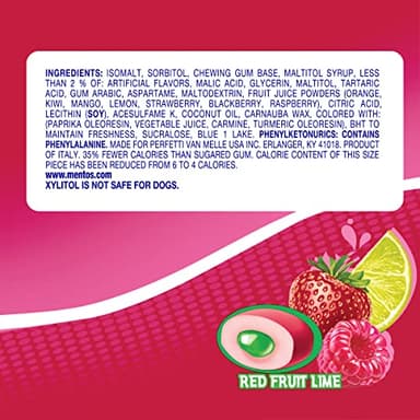 Mentos SugarFree Chewing Gum with Xylitol 15 Piece Bottle Bulk Pack of, Red Fruit & Lime, (Pack of 10) - Image 3