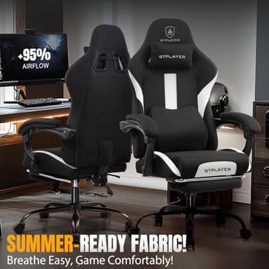 GTRACING Gaming Chair Ergonomic Office Chair with Foot Rest & Pocket Spring Cushion, High Back Computer Desk Chair with Headrest & Lumbar Support, Breathable Fabric Game Chair for Adults, Coal-Black - Image 3