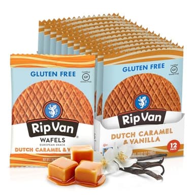 Rip Van Wafels Gluten-Free Stroopwafel - Dutch Caramel & Vanilla Stroopwafels Healthy Snacks Non-GMO Low Sugar (6g) Calorie, 12 Count - Image 1