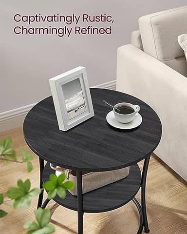VASAGLE Side Table, 2-Tier Round End Table, Nightstand with Steel Frame for Small Spaces, Living Room, Bedroom, Charcoal Gray and Ink Black - Image 4