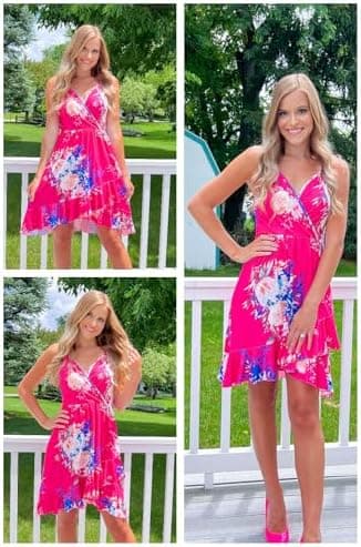 ULTRANICE Womens Summer Dresses Floral V Neck Ruffled Hem Spaghetti Spring Casual Beach Outfits Flowy Wrap Sun Dress - Image 4